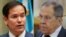 (COMBO) This combination of pictures created on February 17, 2025 shows, L-R, US Secretary of State Marco Rubio in Guatemala City on February 5, 2025 and Russian Foreign Minister Sergei Lavrov in Moscow, on February 12, 2025.