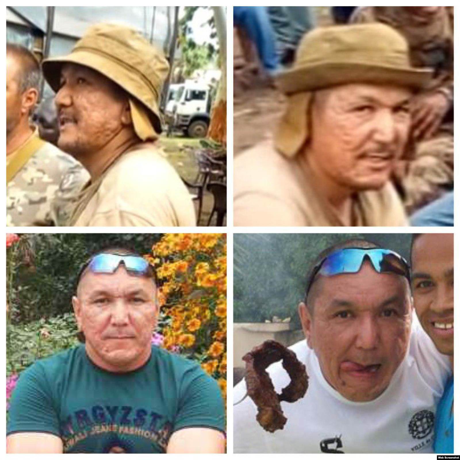 Жандатбек Тырготов в фильме France 24 (верхний ряд) и в социальных сетях